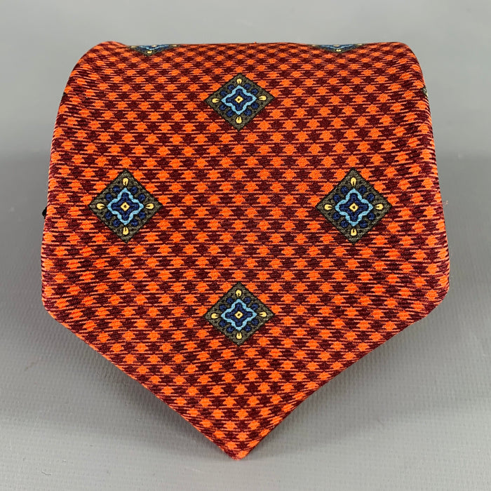 KITON Orange Blue Checkered Silk Tie