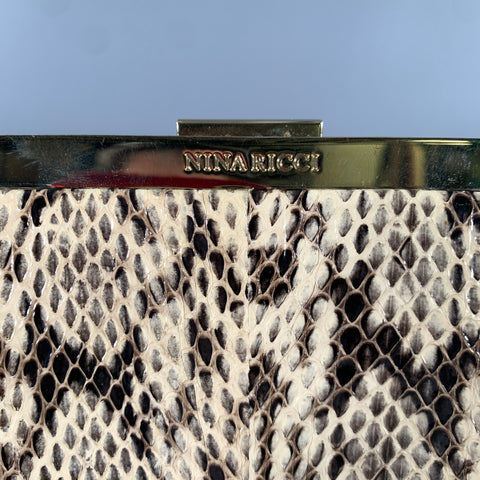NINA RICCI Tan Black Snakeskin Clutch Handbag
