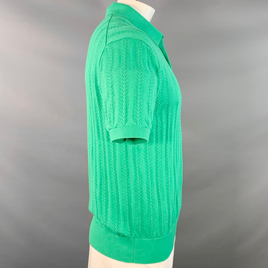 MR TURK Size XL Cole Green Pointelle Knit Cotton Blend Half Placket Polo