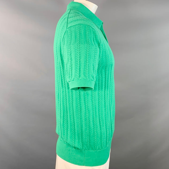MR TURK Size XL Cole Green Pointelle Knit Cotton Blend Half Placket Polo