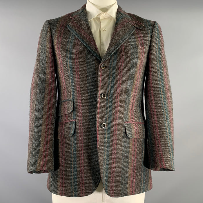 ETRO Chest Size 40 Brown Orange multi Tartan Wool Notch Lapel Sport Coat