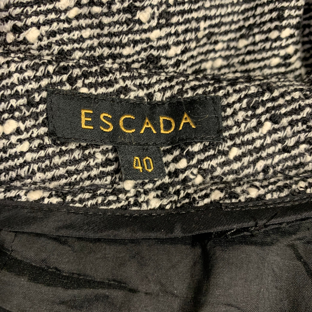 ESCADA Size 12 Black White Wool Blend Tweed Zip Fly Dress Pants