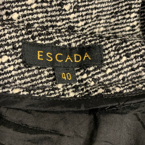 Pantalon habillé zippé en tweed de mélange de laine noir et blanc ESCADA taille 12