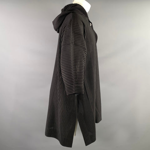 ISSEY MIYAKE Size S Black Pleated Polyester Hooded Coat