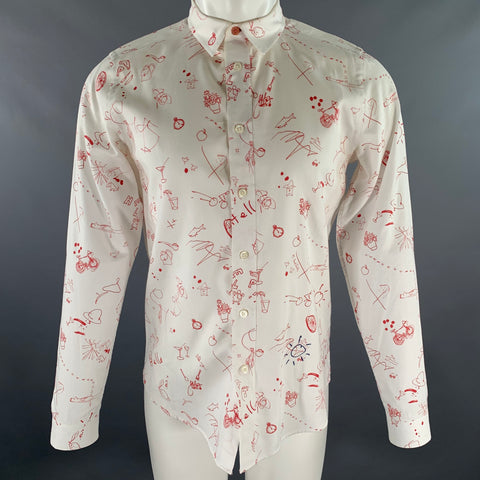 PS by PAUL SMITH Size M White Red Graphic Cotton Button Up Long Sleeve Shirt