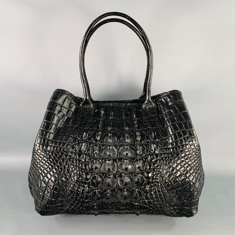 GENUINE CROCODILE SKIN XL Black Crocodile Leather Tote Handbag