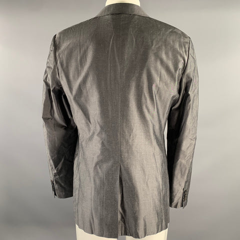 PRADA Chest Size 42 Grey Solid Silk Notch Lapel Sport Coat