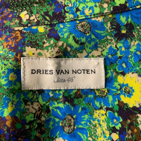 DRIES VAN NOTEN Size XS Green Blue Floral Viscose Sequined Long Sleeve Shirt