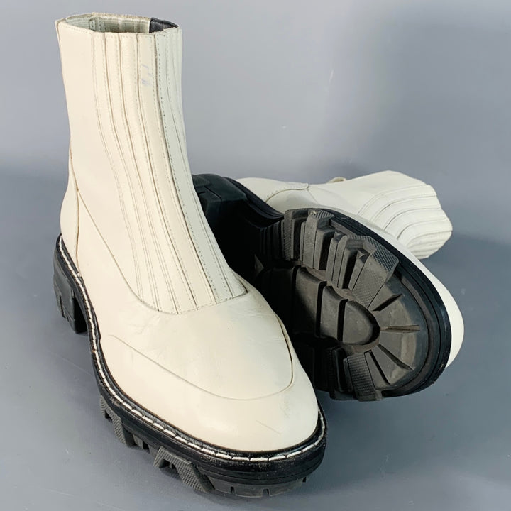 RAG & BONE Size 10 White Leather Pull On Ankle Boots