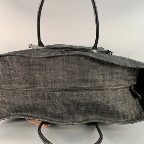 ALAIA Black White Leather Denim Oversized Tote Handbag