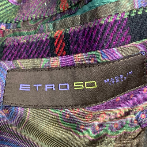 ETRO Size 40 Black Multi Color Plaid Wool Notch Lapel Sport Coat