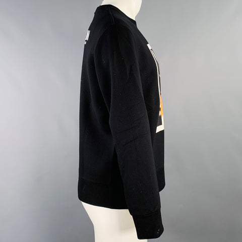 NEIL BARRETT Size M Rocky Elton Black Multi Color Print Viscose Crew Neck Sweatshirt