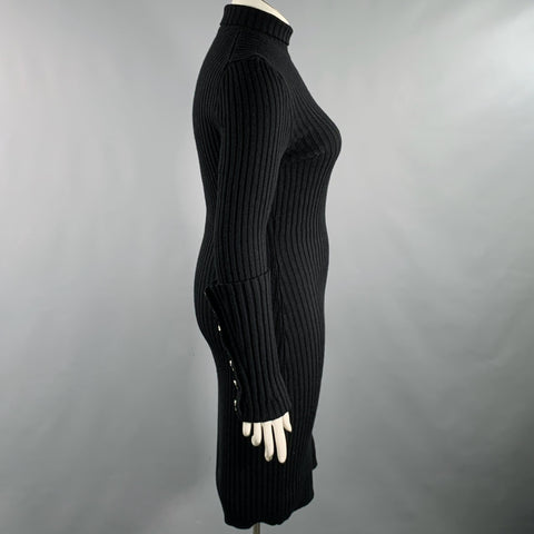 PACO RABANNE Size L Black Wool Blend Ribbed Turtleneck Dress