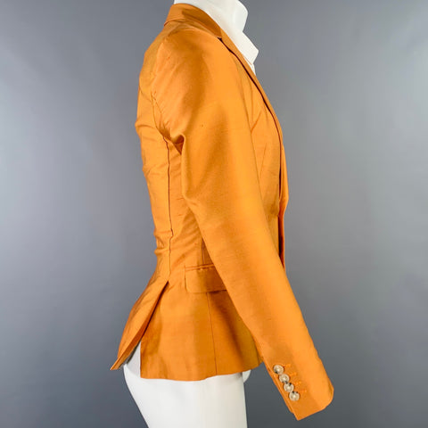 DRIES VAN NOTEN Size 36 Orange Polyester Silk Single Breasted Sport Coat