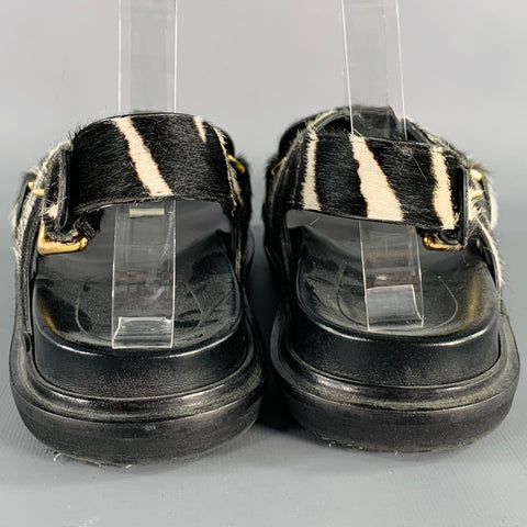 MARNI Size 8 Black White Calf Hair Zebra Sandals