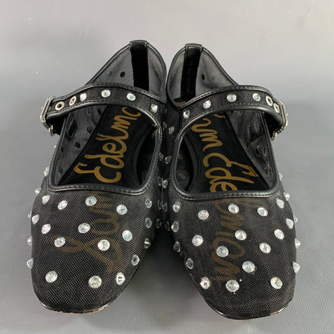 SAM EDELMAN Size 7.5 Black Silver Mesh Studded Mary Jane Flats