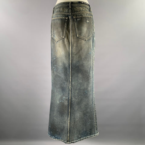 BALENCIAGA Size 2 Blue Mud Wash Cotton Denim Maxi Skirt