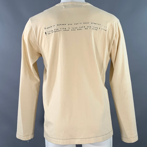 NICE COLLECTIVE Size M Cream Black Jersey Distressed Henley Pullover
