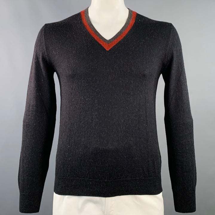 GUCCI Size L Black Red Knit Wool V-Neck Sweater