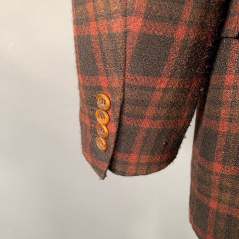 KITON Size 48 Burgundy Black Plaid Cashmere Silk Sport Coat