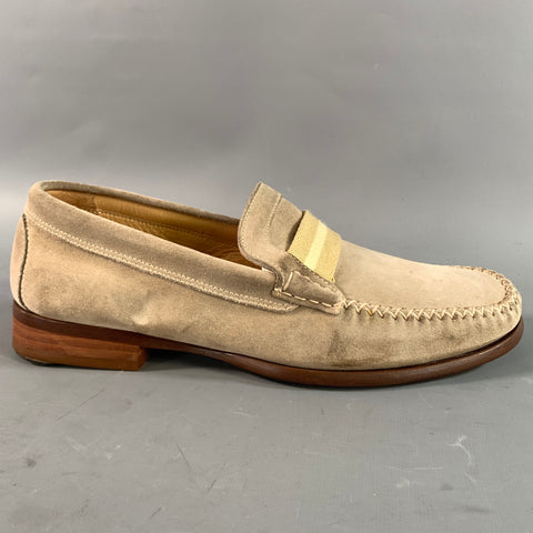 COACH Size 9 Beige Cream Stripe Suede Contrast Stitch Loafers