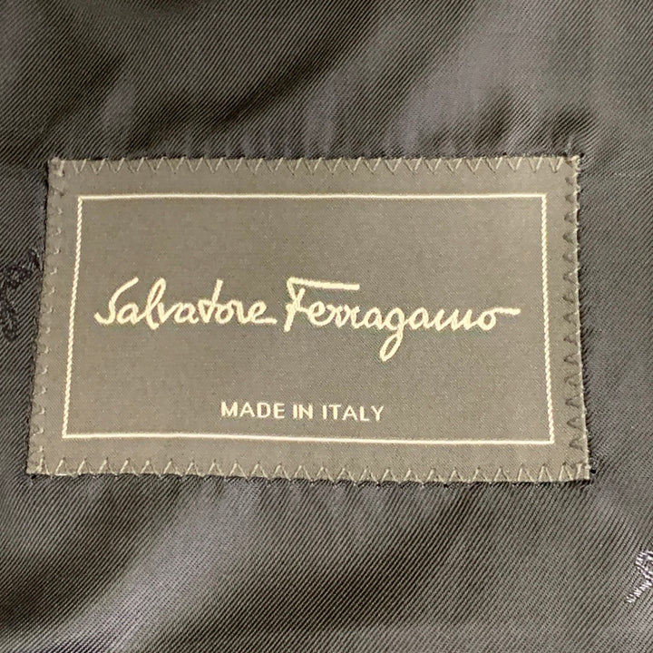 SALVATORE FERRAGAMO Size 40 Navy Blue Checkered Virgin Wool Sport Coat