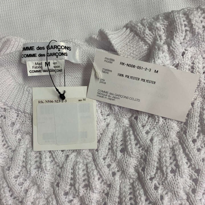 COMME des GARCONS 2022 Size M White Cable Knit Polyester Crew Neck Sweater