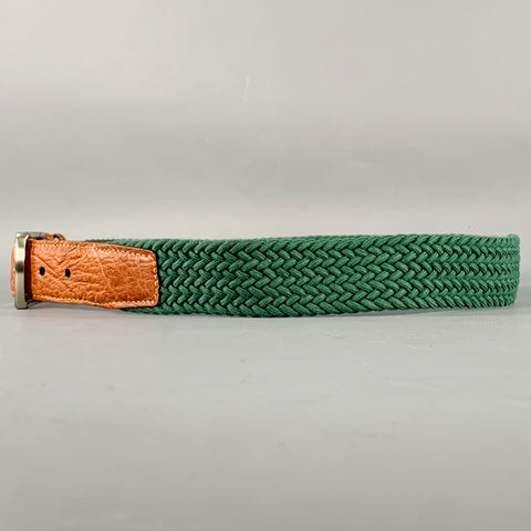 TORINO Size 32 Green Brown Braided Elastic Cord Leather Belt