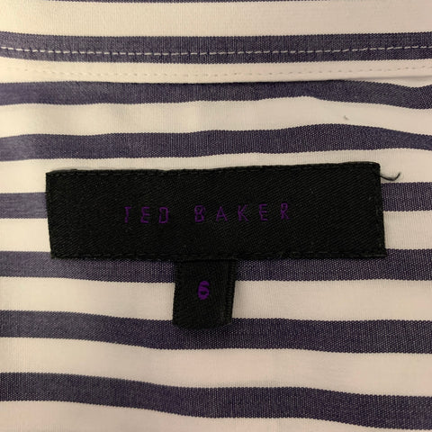 TED BAKER Size L White Blue Navy Stripe Cotton Long Sleeve Shirt