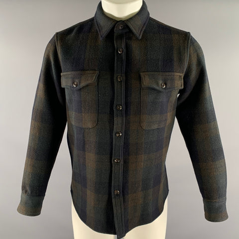 TAYLOR STITCH Size M Green Navy Plaid Wool Nylon Shirt Jacket