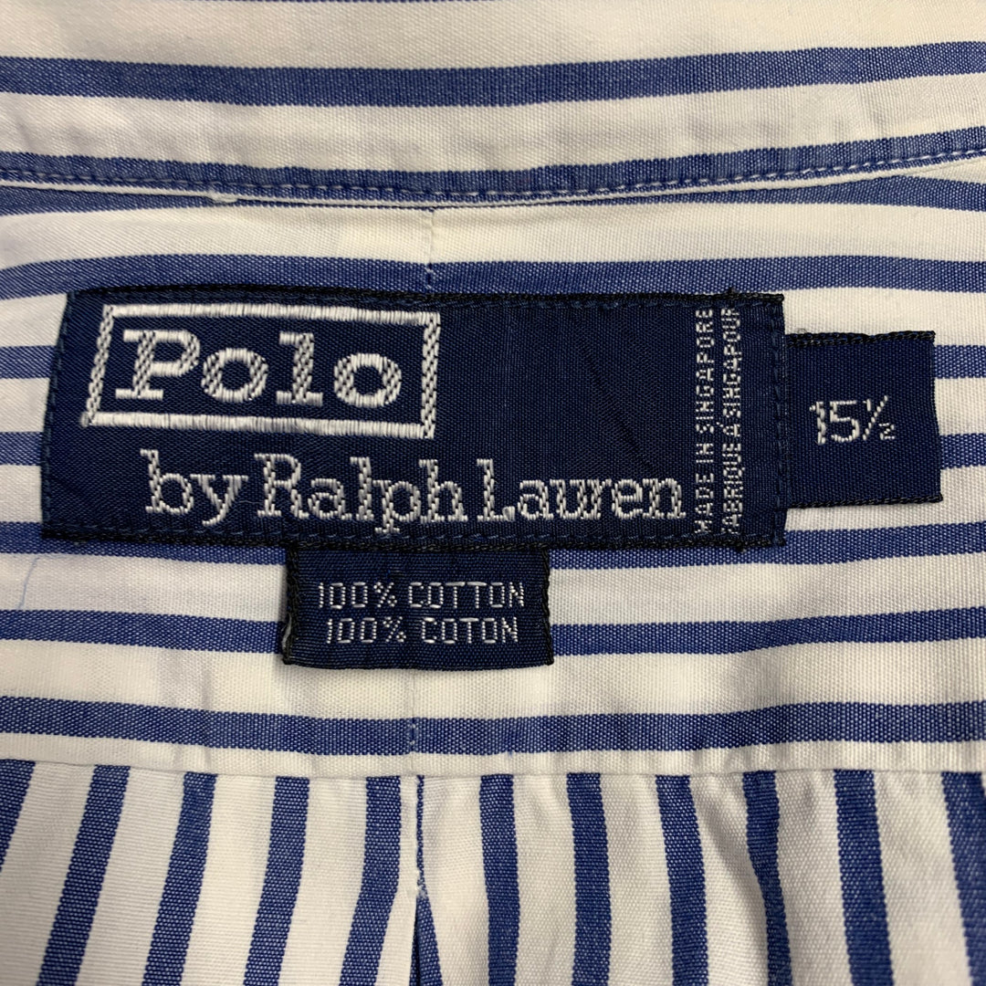 POLO by RALPH LAUREN Size M White Navy Stripe Cotton Long Sleeve Shirt