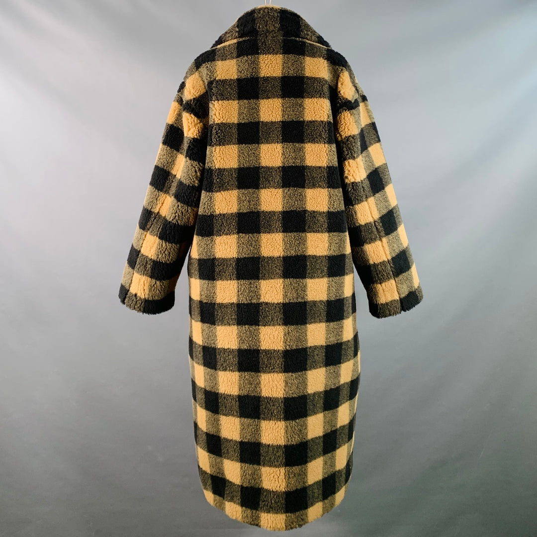 STAND STUDIO Size S Maria Tan Black Polyester Wool Checkered Notch Lapel Coat