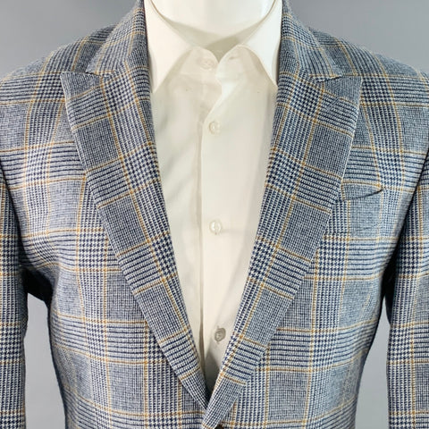 WALKER SLATER Size 40 Regular Blue White Yellow Glenplaid Sport Coat