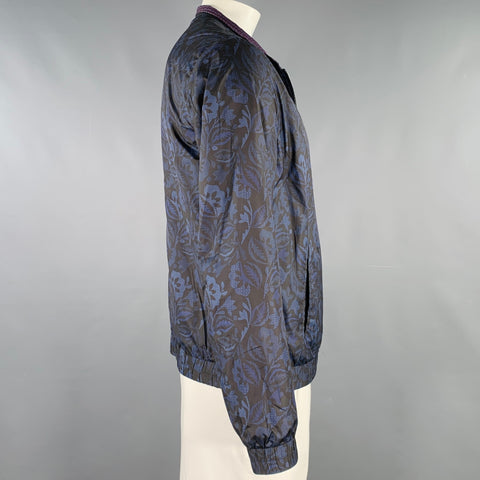 ETRO Size L Blue Black Multi Color Polyester Reversible Jacket