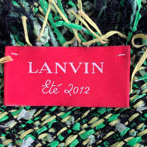 LANVIN 2012 Size 4 Green Black Cotton Blend Boucle Short Sleeve Skirt Set
