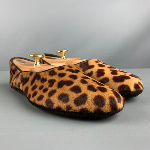 YVES SAINT LAURENT Size 7 Brown Tan Animal Print Leather Slippers Loafers