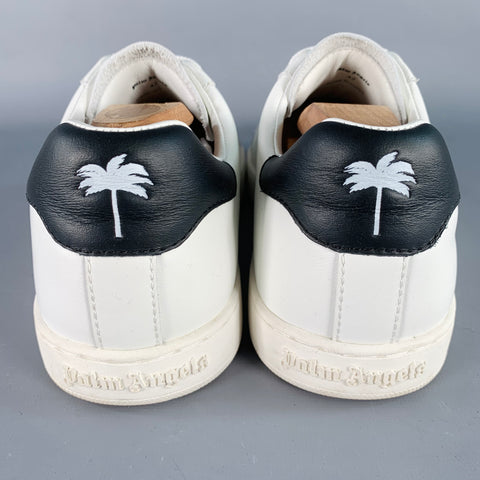 PALM ANGELS Size 9 White Black Leather Lace-Up Low Top Sneakers