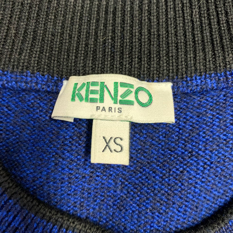 KENZO Size XS Blue Black Knit Cotton Crew Neck Pullover