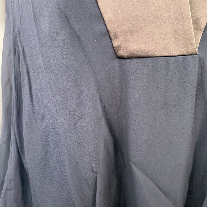 BRUNELLO CUCINELLI Size S Navy Black Chiffon Two Tone Monili Beading V-Neck Blouse