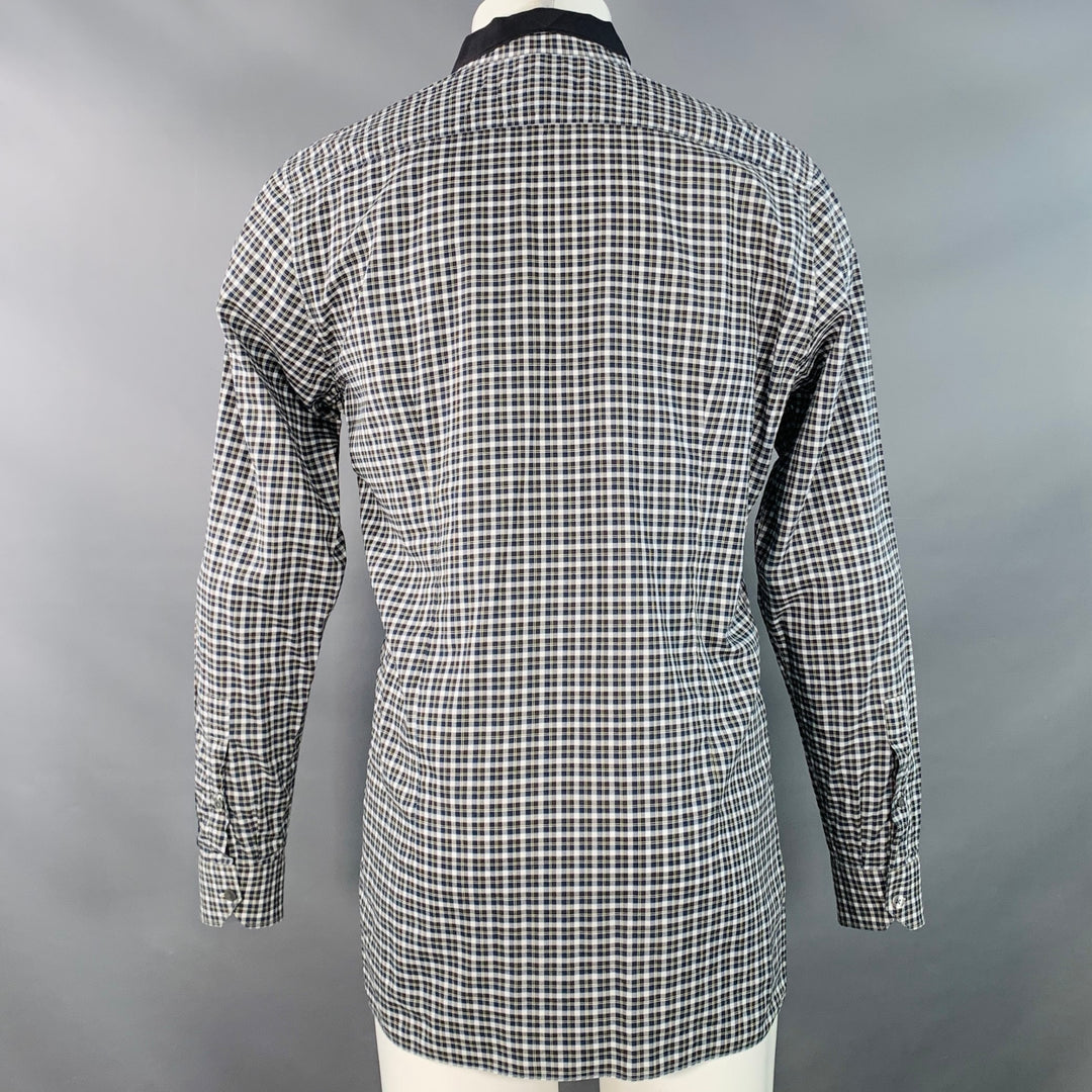 LANVIN Size M Navy Green White Plaid Cotton Contrast Collar Long Sleeve Shirt