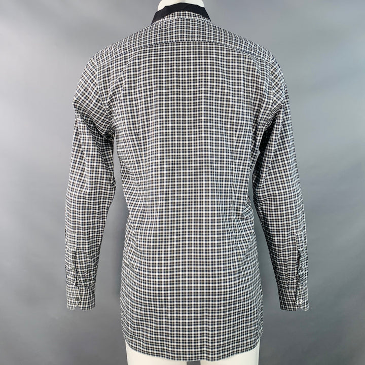 LANVIN Size M Navy Green White Plaid Cotton Contrast Collar Long Sleeve Shirt