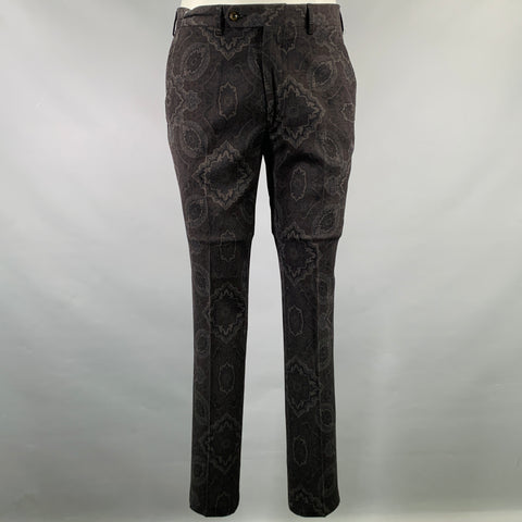 ETRO Size 38 Charcoal Grey Print Wool Notch Lapel Suit