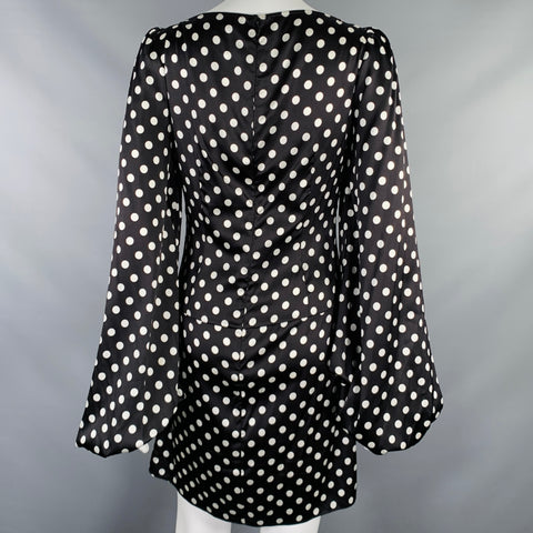 CAROLINE CONSTAS Taille S Robe à Pois Noire et Blanche en Soie Mélangée Manches Cloche