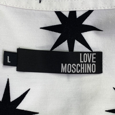 MOSCHINO Size L White Black Stars Cotton Button Up Long Sleeve Shirt