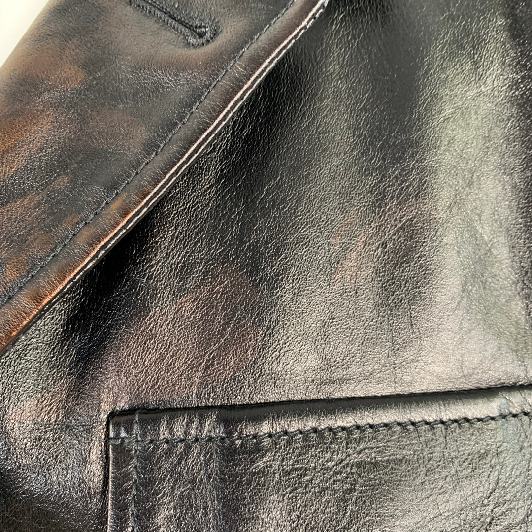 SAINT LAURENT Size M Black Calf Leather Belted Jacket