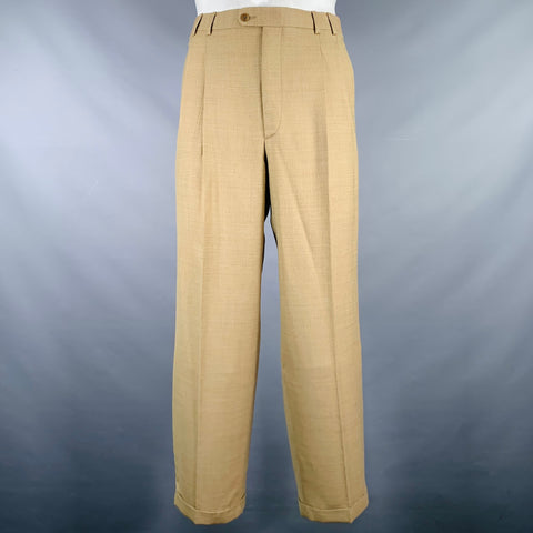 ZANELLA Size 34 Beige Textured Acetate Blend  Pleated Dress Pants
