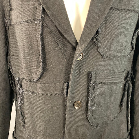 YOHJI YAMAMOTO Size L Black Twill Linen Wool Notch Lapel Coat