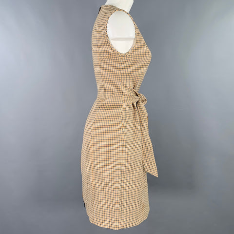 TOCCIN(NY) Size 4 Beige Black Polyester Blend Checkered Sleeveless Dress
