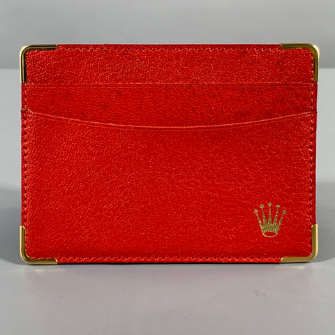 ROLEX Red Gold Leather Card Case Leather Goods