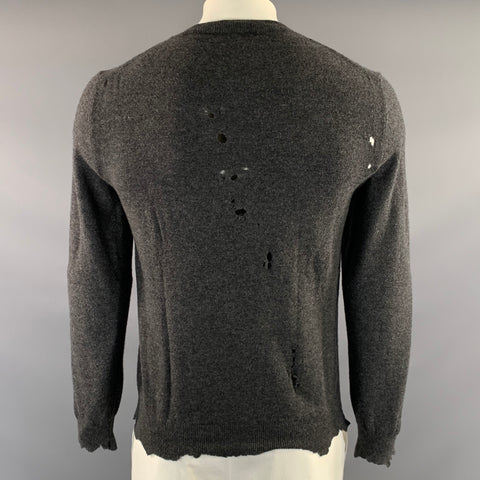 ALEXANDER MCQUEEN AW2017 Size L Grey Distressed Wool & Cashmere Crew Neck Sweater